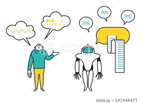 男性の問に解析した答えを会話で返す人型ロボット イラスト素材 男性の問に解析した答えを会話で返す人型ロボット イラスト素材 101446475