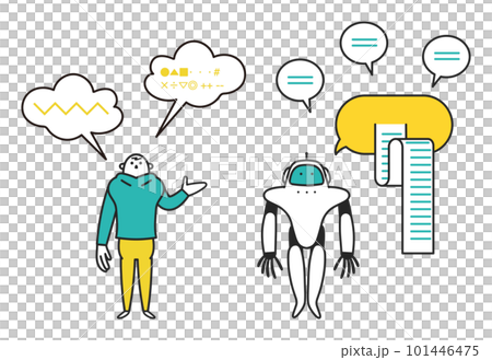男性の問に解析した答えを会話で返す人型ロボット イラスト素材 男性の問に解析した答えを会話で返す人型ロボット イラスト素材 101446475