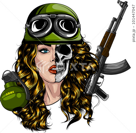 sexy army girl with assault rifle vector 101447047