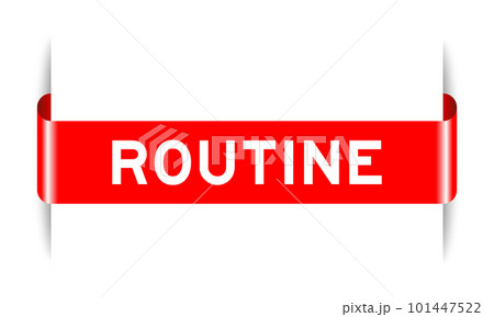 Red color inserted label banner with word routine on white background 101447522