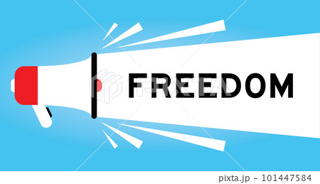 Color megaphone icon with word freedom in white banner on blue background 101447584