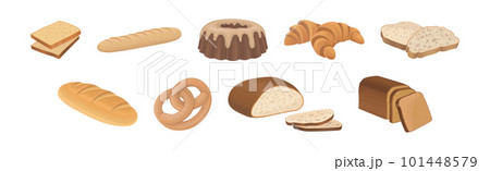 Starchy Foods or Baked Goods with Croissant and Bread Slices Vector Set Starchy Foods or Baked Goods with Croissant and Bread Slices Vector Set 101448579