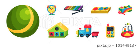 Colorful Children Toys for Playing in Kindergarten or Playroom Vector Set 101449137