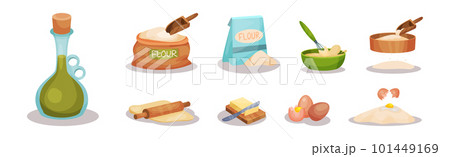 Bakery Ingredients and Stuff for Cake Preparation Vector Set 101449169