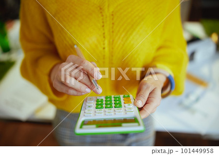 Trendy business owner woman in sweater in green office Trendy business owner woman in sweater in green office 101449958