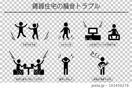 賃貸物件でよくある騒音トラブルのイラストセット 101450278