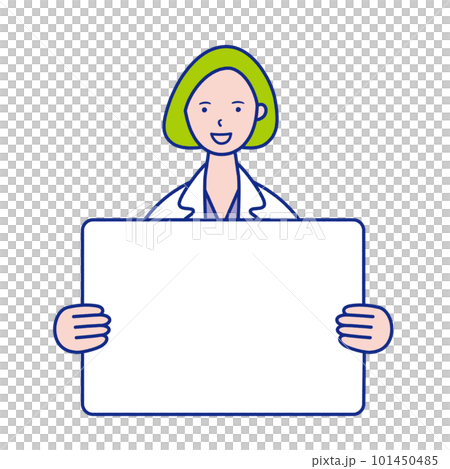 メッセージボードを持った女性医師の上半身イラスト素材 メッセージボードを持った女性医師の上半身イラスト素材 101450485