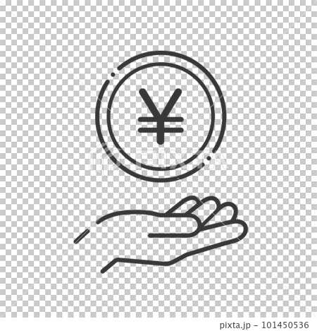 A simple coin with the ¥ character and a human hand icon-image of money, yen and yuan from Japan, China, etc. 101450536