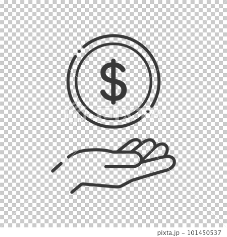 A simple coin with the letter $ and a human hand icon- an image of money and dollars of the United States, Canada, etc. 101450537