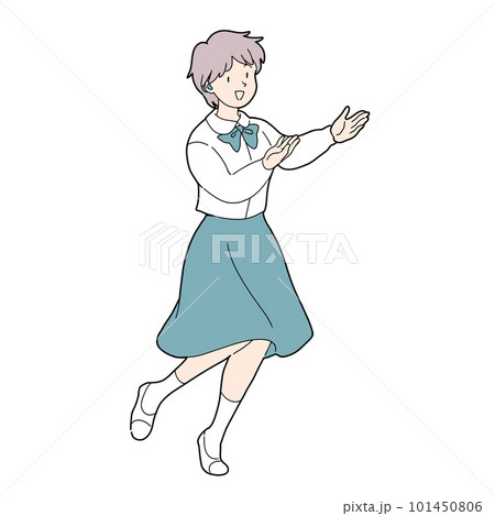 案内する補聴器をつけた女の子 101450806