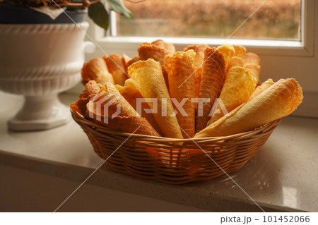 Empty ice cream cones in porcelain bowl 101452066
