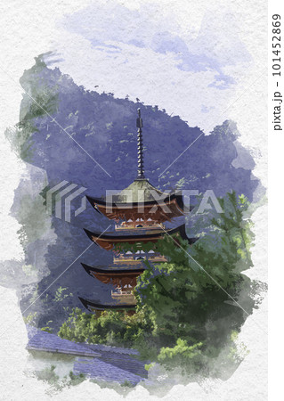 水彩画風 宮島 厳島神社 五重塔 広島県廿日市市 水彩画風 宮島 厳島神社 五重塔 広島県廿日市市 101452869