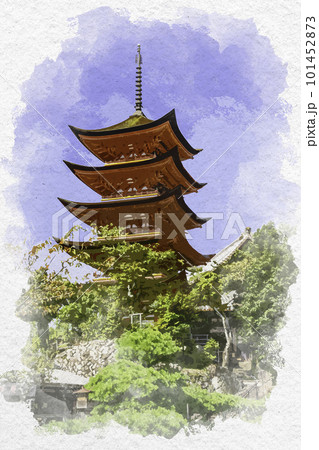 水彩画風 宮島 厳島神社 五重塔 広島県廿日市市 水彩画風 宮島 厳島神社 五重塔 広島県廿日市市 101452873