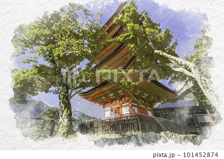 水彩画風　宮島　厳島神社　五重塔　広島県廿日市市 101452874