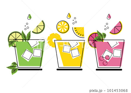 Set of colorful fruit cocktails, soft drinks. Icons, vector 101453068