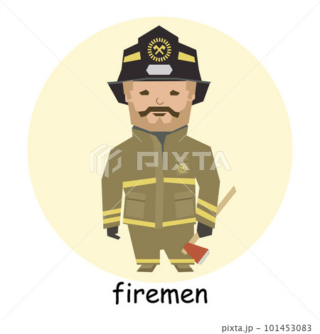 Male firefighter, character, avatar, portrait. Profession illustration in flat cartoon style, vector Male firefighter, character, avatar, portrait. Profession illustration in flat cartoon style, vector 101453083