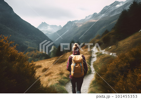 Adventurous Climber Trekking to Conquer the Mountain Peak. Generative AI Adventurous Climber Trekking to Conquer the Mountain Peak. Generative AI 101455353