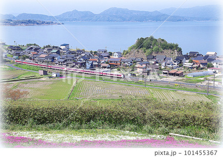 特急やくも号が走る中海沿線の風景（イラスト風） 101455367