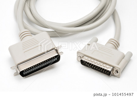 LPT parallel port cable and plug on white background LPT parallel port cable and plug on white background 101455497