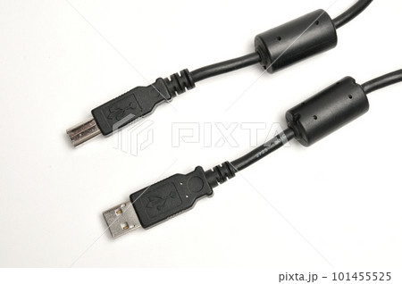 USB A and USB B printer plug cable on white background 101455525