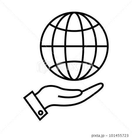 Globe in hand line icon in flat style 101455723
