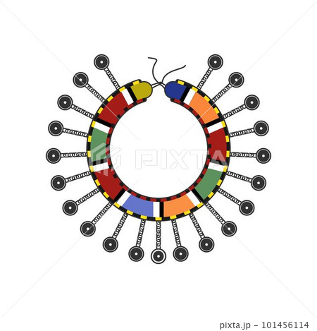 Traditional Kenyan Colorful Beaded Necklace, With Chain And Coins Vector Illustration 101456114