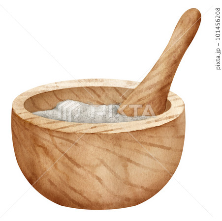 Wooden Mortar and Pestle. Watercolor hand drawn illustration of Bowl for Spa therapy and alternative medicine design on isolated background. Drawing of traditional object for alchemy or aroma therapy. Wooden Mortar and Pestle. Watercolor hand drawn illustration of Bowl for Spa therapy and alternative medicine design on isolated background. Drawing of traditional object for alchemy or aroma therapy. 101456208