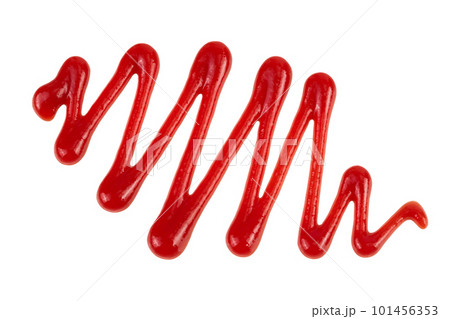 Red tomato sauce or ketchup isolated on white background . Top view. Flat lay 101456353