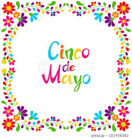 Cinco de Mayo floral embroidery. Mexican traditional ornament of flowers and leaves. 101456362