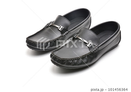 Men's leather moccasins on a white background 101456364