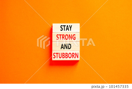 Stay strong and stubborn symbol. Concept words Stay strong and stubborn on wooden block. Beautiful orange table orange background. Motivational business stay strong and stubborn concept. Copy space. Stay strong and stubborn symbol. Concept words Stay strong and stubborn on wooden block. Beautiful orange table orange background. Motivational business stay strong and stubborn concept. Copy space. 101457335