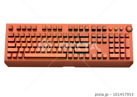 Realistic computer keyboard with copper chrome texture isolated on white Realistic computer keyboard with copper chrome texture isolated on white 101457953