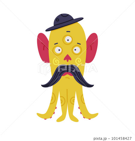 Funny Monster with Moustache and Tentacle Wearing Hat Vector Illustration Funny Monster with Moustache and Tentacle Wearing Hat Vector Illustration 101458427