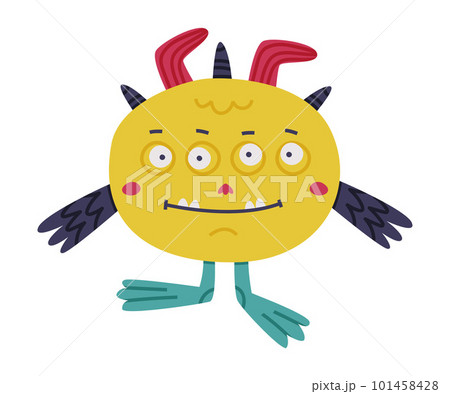 Funny Monster with Webbed Foot and Horns Standing Vector Illustration Funny Monster with Webbed Foot and Horns Standing Vector Illustration 101458428