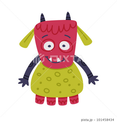 Funny Monster with Horns and Toothy Mouth Vector Illustration Funny Monster with Horns and Toothy Mouth Vector Illustration 101458434