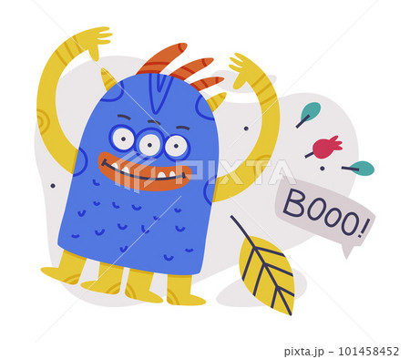 Funny Blue Monster with Toothy Mouth Making Boo Vector Illustration 101458452