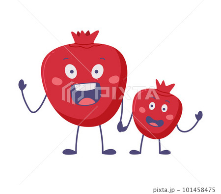 Funny Red Pomegranate Character Holding Hands and Greeting Vector Illustration 101458475
