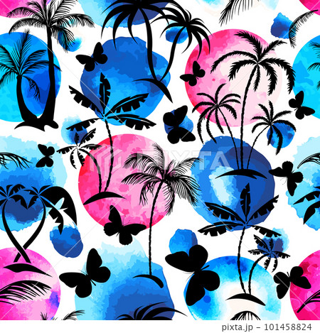 palm trees and butterflies seamless pattern. Vector illustration palm trees and butterflies seamless pattern. Vector illustration 101458824