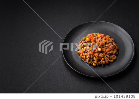 Delicious veggie salad with canned tuna and mexican vegetable mix 101459109