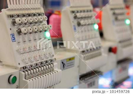 multi head automatic embroidery machine close up 101459726