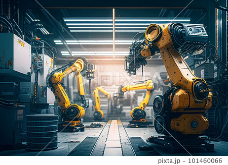 Robotic assembly product in factory (Automation industry) Created with Generative AI technology. 101460066