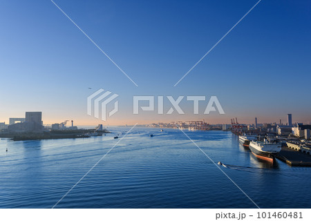 元旦早朝の東京レインボーブリッジから見た東京湾観光船 101460481