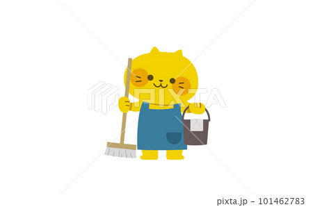 モップとバケツを持ったネコのイラスト モップとバケツを持ったネコのイラスト 101462783