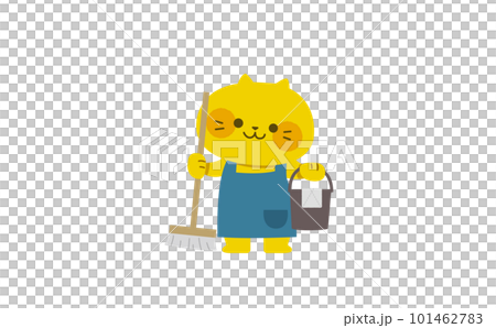 モップとバケツを持ったネコのイラスト モップとバケツを持ったネコのイラスト 101462783