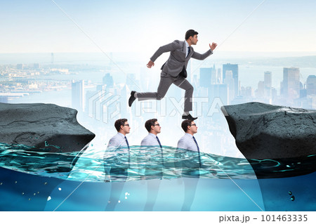 Inequal competition concept with businessman walking on heads 101463335