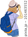 woman tourist with backpack and camera take a photo 101463552