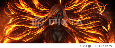 Woman with flaming flying hair 101463629