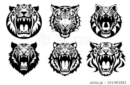 Set of tattoos or logos in the form of tiger heads Set of tattoos or logos in the form of tiger heads 101463881