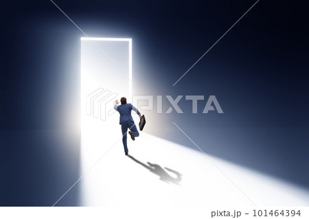 Businessman entering backlit door in escape concept 101464394