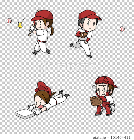 Illustration 4 patterns of women playing baseball Illustration 4 patterns of women playing baseball 101464411